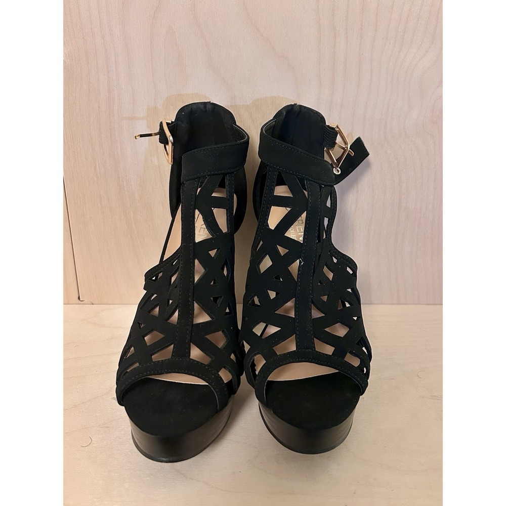 TRENDSup Open Toe Ankle Strap Western‎ Bootie Stacked Heel Size 6 New - Picture 7 of 10